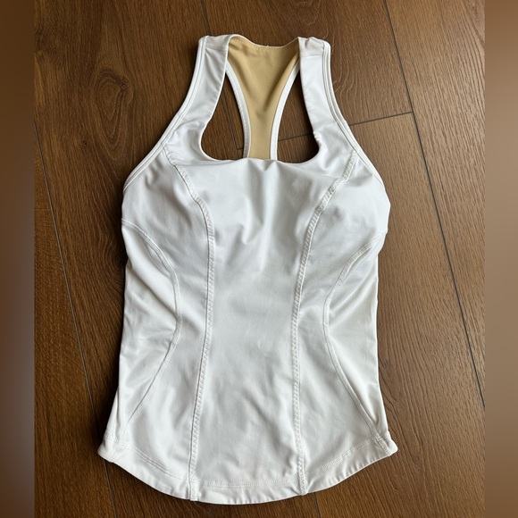 lululemon athletica Tops - White Racerback Athletic Tank with Nude Lining & pocket on lower back